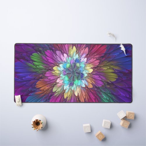 Colorful Psychedelic Flower Abstract Fractal Art Desk Mat