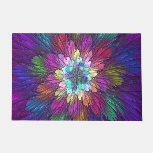 Colorful Psychedelic Flower Abstract Fractal Art Doormat