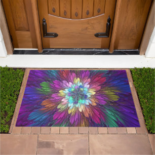 Colorful Psychedelic Flower Abstract Fractal Art Doormat