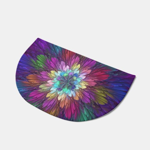 Colorful Psychedelic Flower Abstract Fractal Art Doormat
