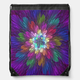 Colorful Psychedelic Flower Abstract Fractal Art Drawstring Bag