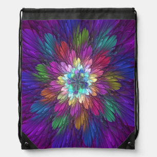 Colorful Psychedelic Flower Abstract Fractal Art Drawstring Bag