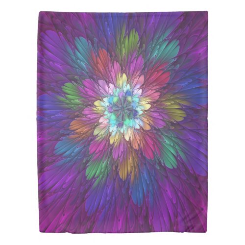 Colorful Psychedelic Flower Abstract Fractal Art Duvet Cover