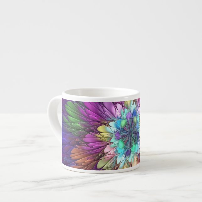 Colorful Psychedelic Flower Abstract Fractal Art Espresso Cup (Front Left)