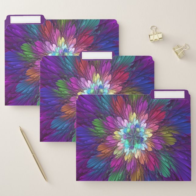 Colorful Psychedelic Flower Abstract Fractal Art File Folder (Set)