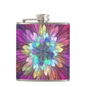 Colorful Psychedelic Flower Abstract Fractal Art Flask