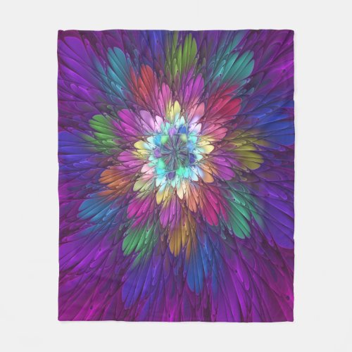 Colorful Psychedelic Flower Abstract Fractal Art Fleece Blanket