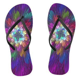 Colorful Psychedelic Flower Abstract Fractal Art Flip Flops