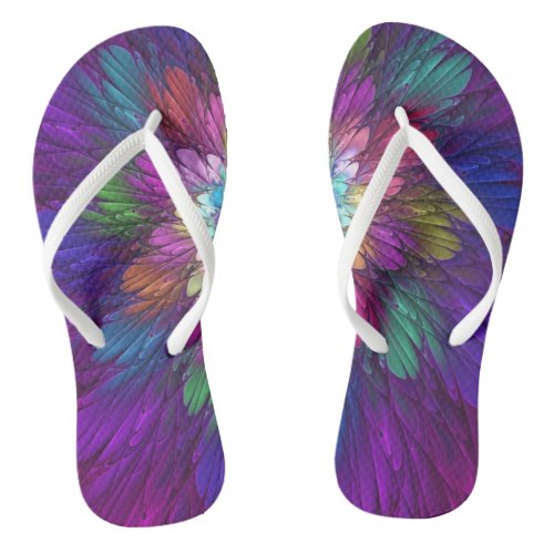 Colorful Psychedelic Flower Abstract Fractal Art Flip Flops