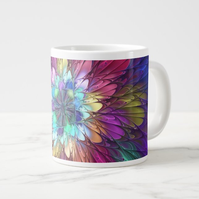 Colorful Psychedelic Flower Abstract Fractal Art Giant Coffee Mug (Front Right)