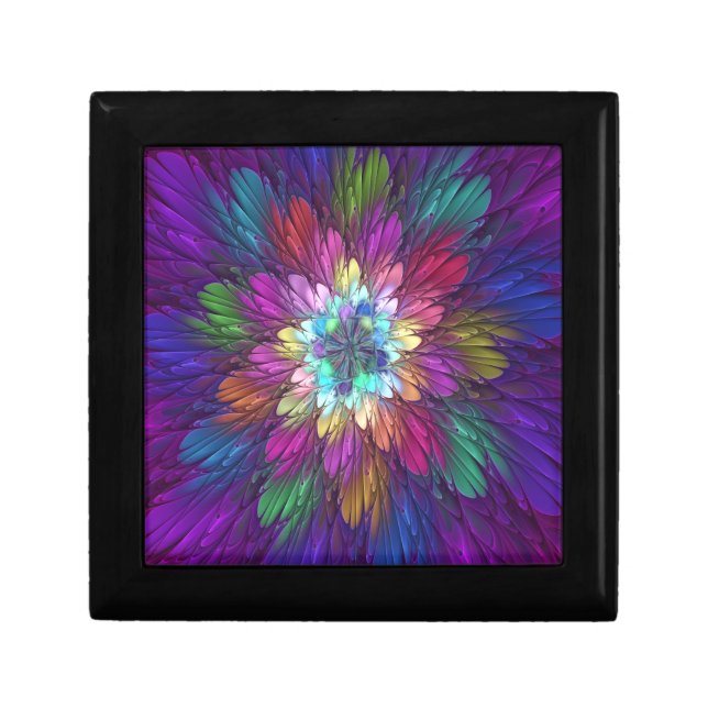 Colorful Psychedelic Flower Abstract Fractal Art Gift Box (Front)
