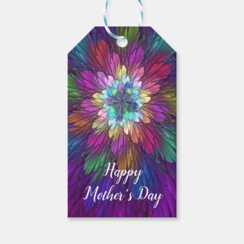 Colorful Psychedelic Flower Abstract Fractal Art Gift Tags