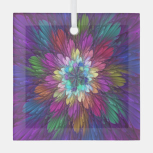 Colorful Psychedelic Flower Abstract Fractal Art Glass Ornament