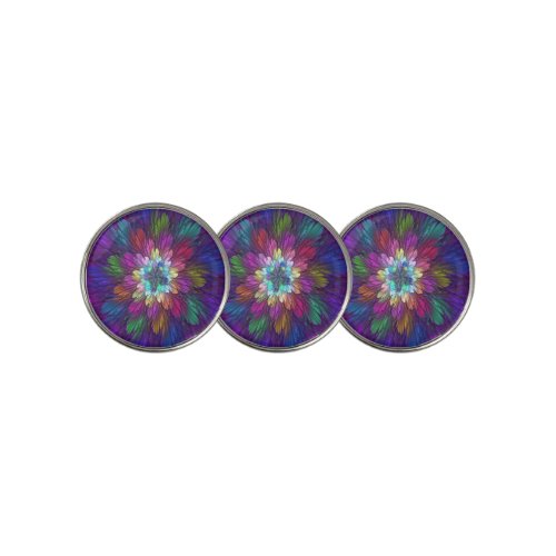 Colorful Psychedelic Flower Abstract Fractal Art Golf Ball Marker