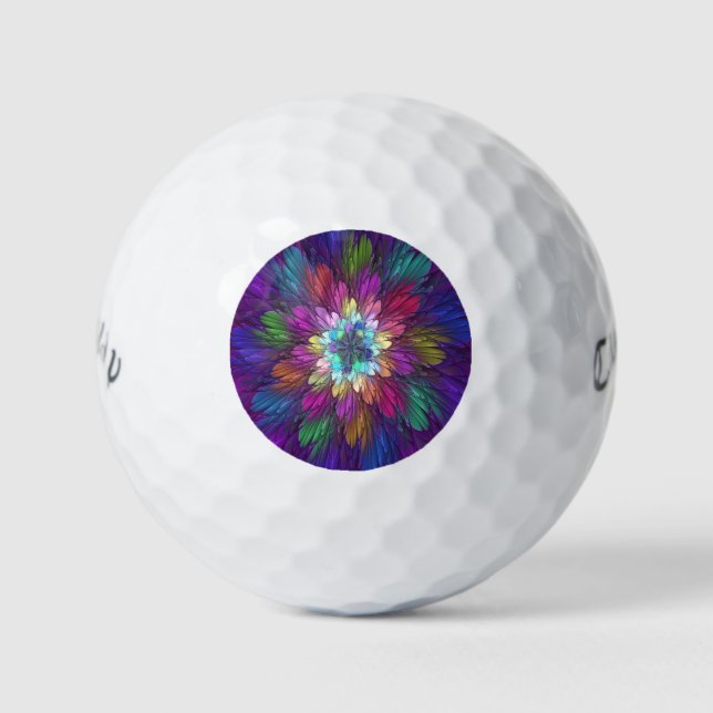Colorful Psychedelic Flower Abstract Fractal Art Golf Balls (Front)