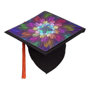 Colorful Psychedelic Flower Abstract Fractal Art Graduation Cap Topper