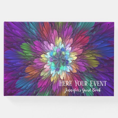 Colorful Psychedelic Flower Abstract Fractal Art Guest Book