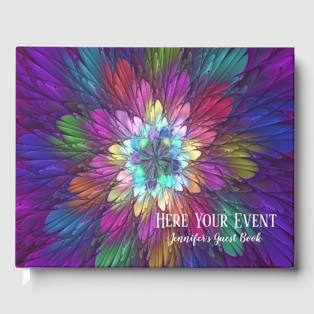 Colorful Psychedelic Flower Abstract Fractal Art Guest Book (Front)