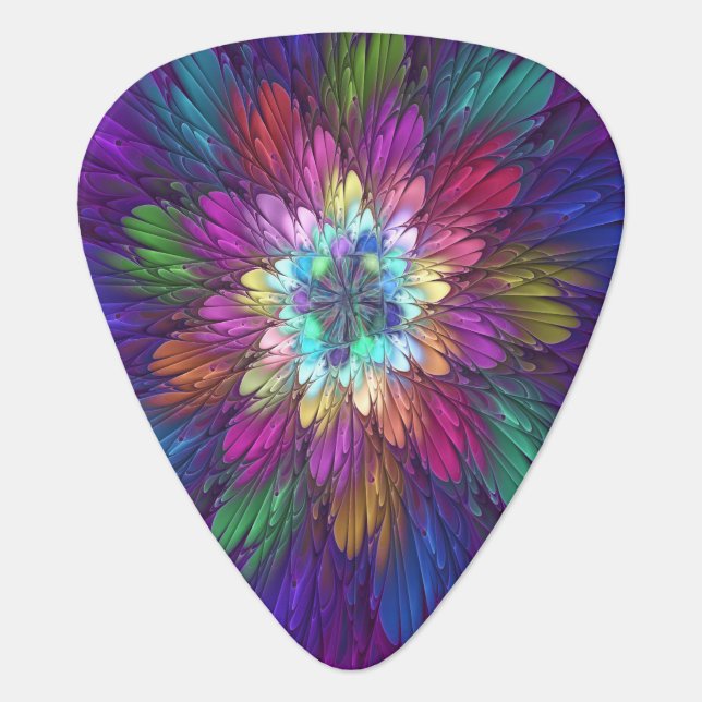 Colorful Psychedelic Flower Abstract Fractal Art Guitar Pick (Front)
