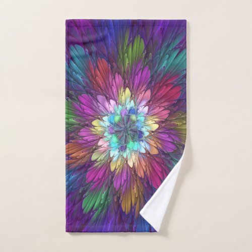 Colorful Psychedelic Flower Abstract Fractal Art Hand Towel