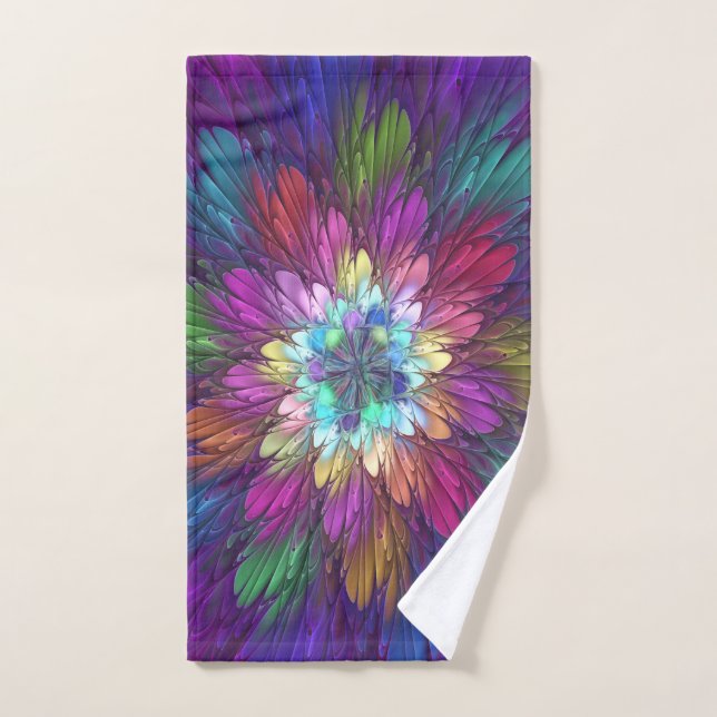 Colorful Psychedelic Flower Abstract Fractal Art Hand Towel (Hand Towel)