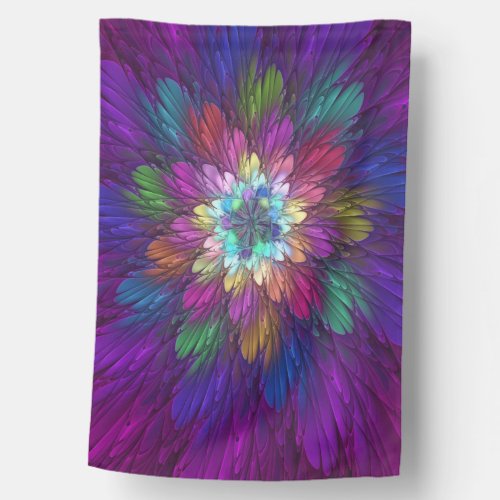 Colorful Psychedelic Flower Abstract Fractal Art House Flag