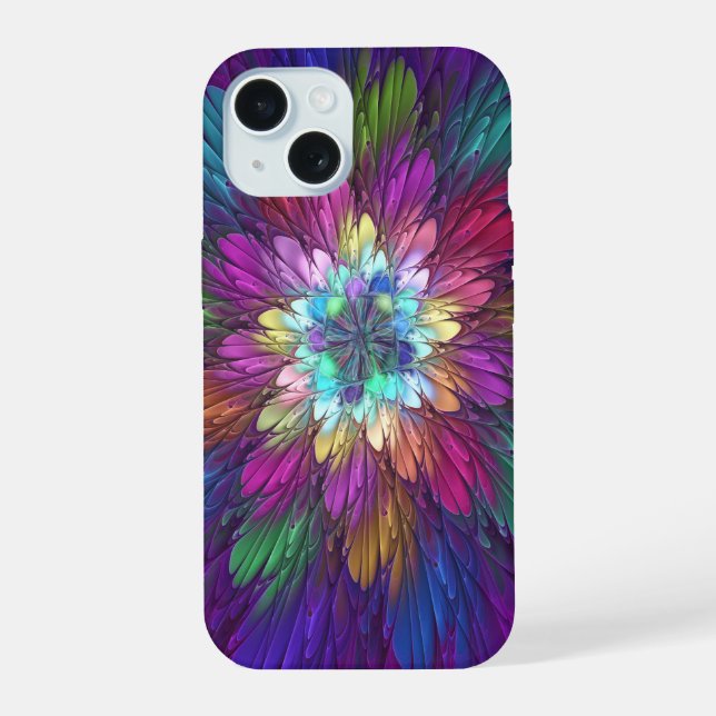Colorful Psychedelic Flower Abstract Fractal Art iPhone 15 Case (Back)