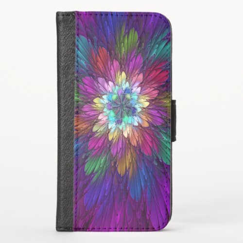 Colorful Psychedelic Flower Abstract Fractal Art iPhone XS Wallet Case