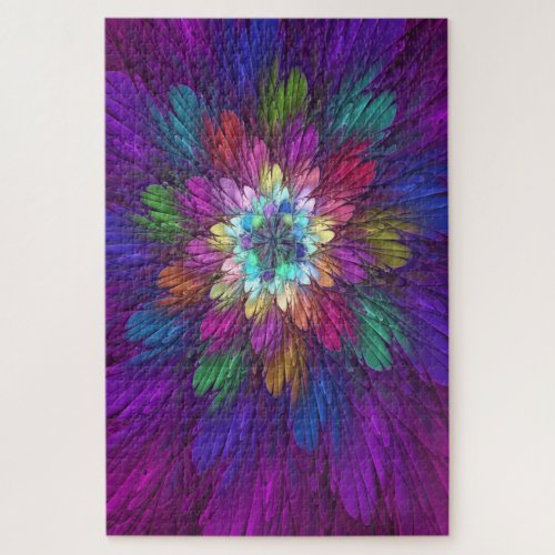 Colorful Psychedelic Flower Abstract Fractal Art Jigsaw Puzzle