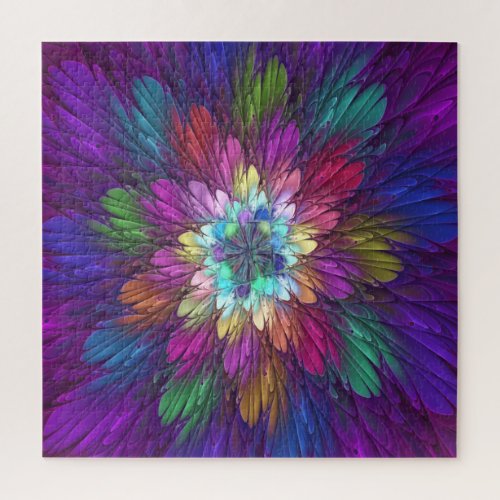 Colorful Psychedelic Flower Abstract Fractal Art Jigsaw Puzzle