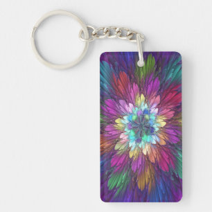 Colorful Psychedelic Flower Abstract Fractal Art Keychain