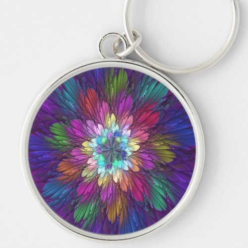 Colorful Psychedelic Flower Abstract Fractal Art Keychain