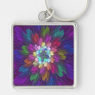 Colorful Psychedelic Flower Abstract Fractal Art Keychain