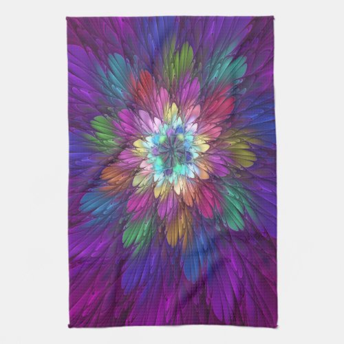 Colorful Psychedelic Flower Abstract Fractal Art Kitchen Towel