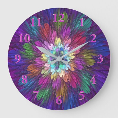 Colorful Psychedelic Flower Abstract Fractal Art Large Clock