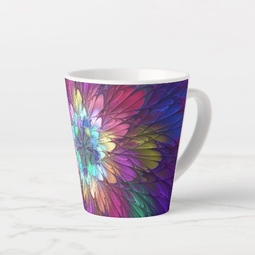 Colorful Psychedelic Flower Abstract Fractal Art Latte Mug