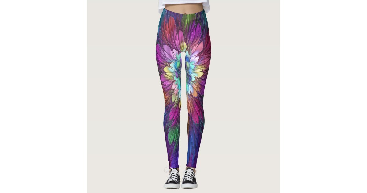 Colorful Psychedelic Flower Abstract Fractal Art Leggings | Zazzle