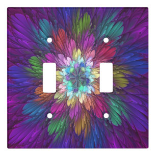 Colorful Psychedelic Flower Abstract Fractal Art Light Switch Cover