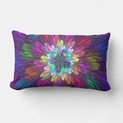 Colorful Psychedelic Flower Abstract Fractal Art Lumbar Pillow