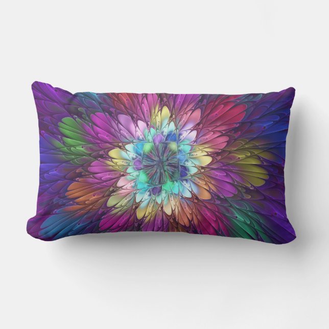 Colorful Psychedelic Flower Abstract Fractal Art Lumbar Pillow (Front)