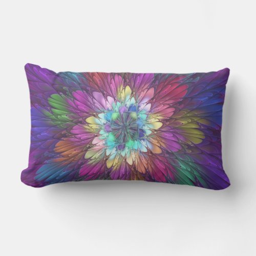 Colorful Psychedelic Flower Abstract Fractal Art Lumbar Pillow