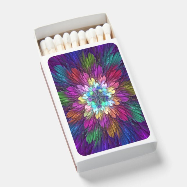 Colorful Psychedelic Flower Abstract Fractal Art Matchboxes (Front Open)