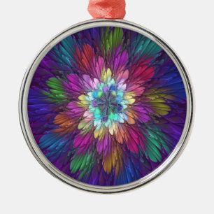 Colorful Psychedelic Flower Abstract Fractal Art Metal Ornament