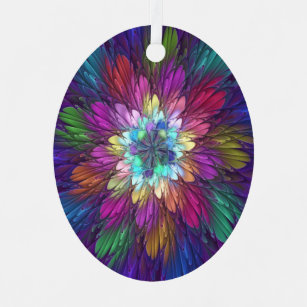 Colorful Psychedelic Flower Abstract Fractal Art Metal Ornament