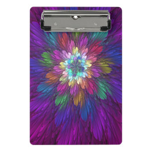 Colorful Psychedelic Flower Abstract Fractal Art Mini Clipboard