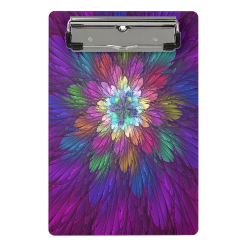 Colorful Psychedelic Flower Abstract Fractal Art Mini Clipboard