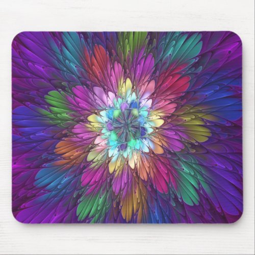 Colorful Psychedelic Flower Abstract Fractal Art Mouse Pad