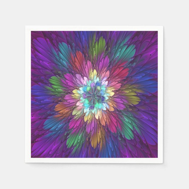Colorful Psychedelic Flower Abstract Fractal Art Napkins (Front)