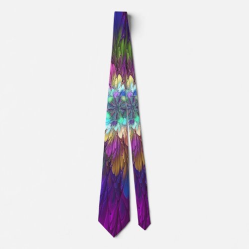 Colorful Psychedelic Flower Abstract Fractal Art Neck Tie