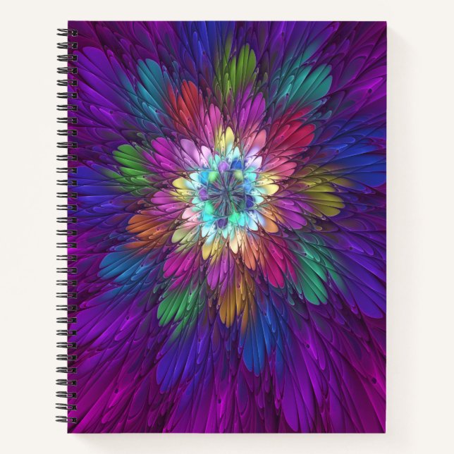 Colorful Psychedelic Flower Abstract Fractal Art Notebook (Front)